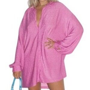 Princess Polly Evolving Pink Sparkle Glitter Shirt Dress‎ Button Front Size 4